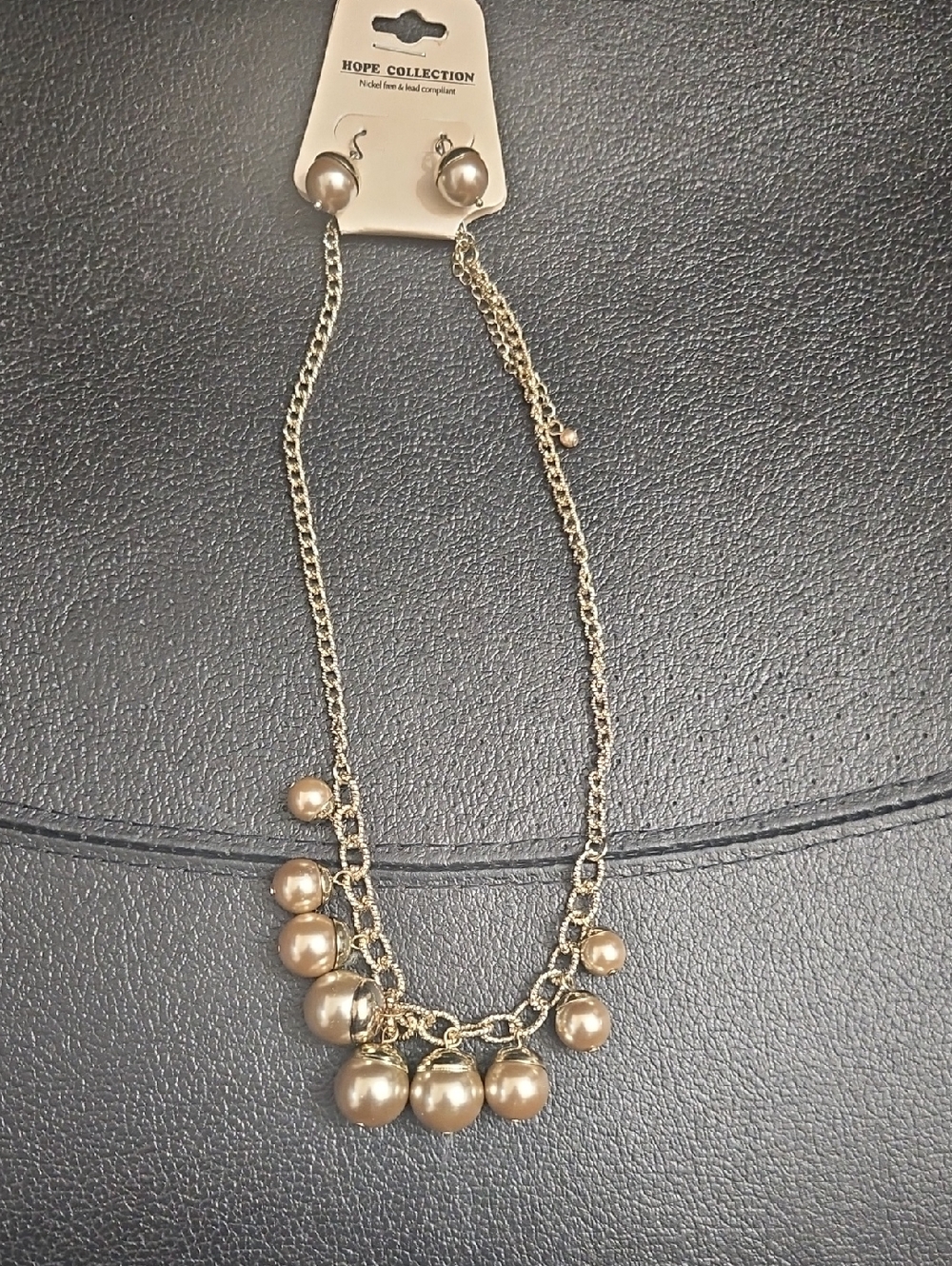 Hope Collection Gold and Champagne Pearl Pendant Necklace with Drop Earrings